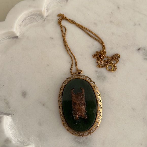 Jade Green Pendant Necklace Brooch - Picture 2 of 12